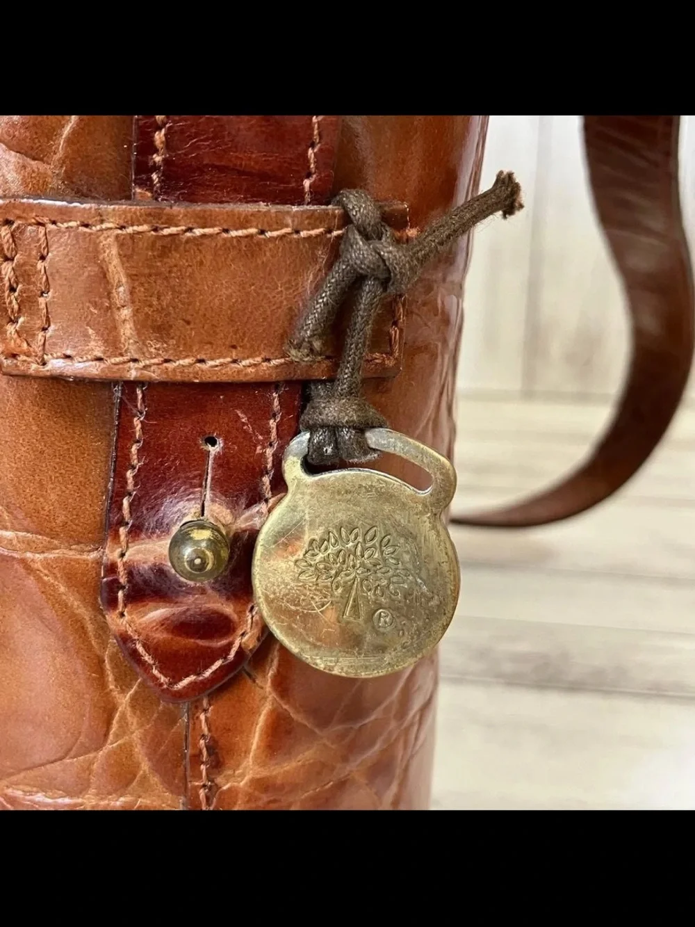 Mulberry Brown Croc-Embossed Leather Shoulder Bag